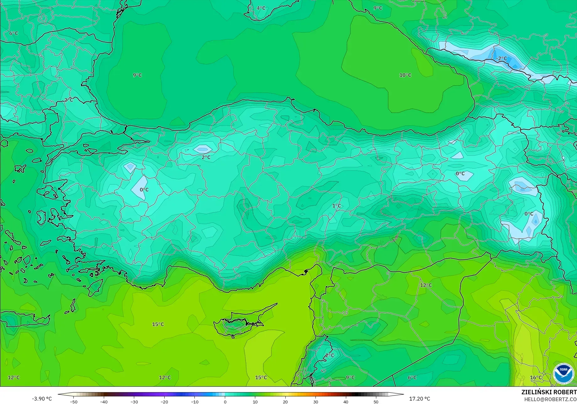 GFS modelo - Turquía, Punto de rocío a 2 m
