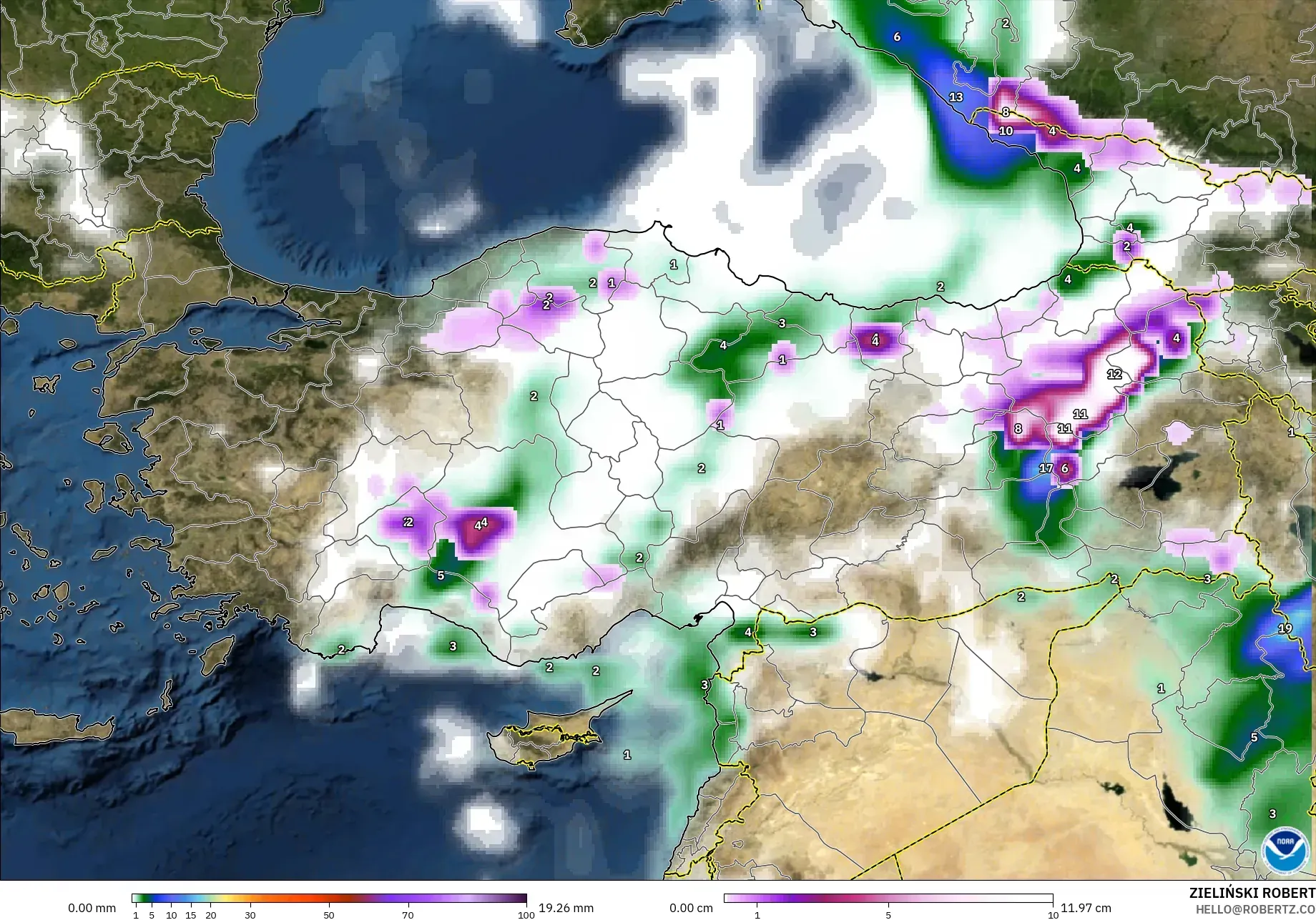 GFS modelo - Turquía, Precipitación, nubes y presión