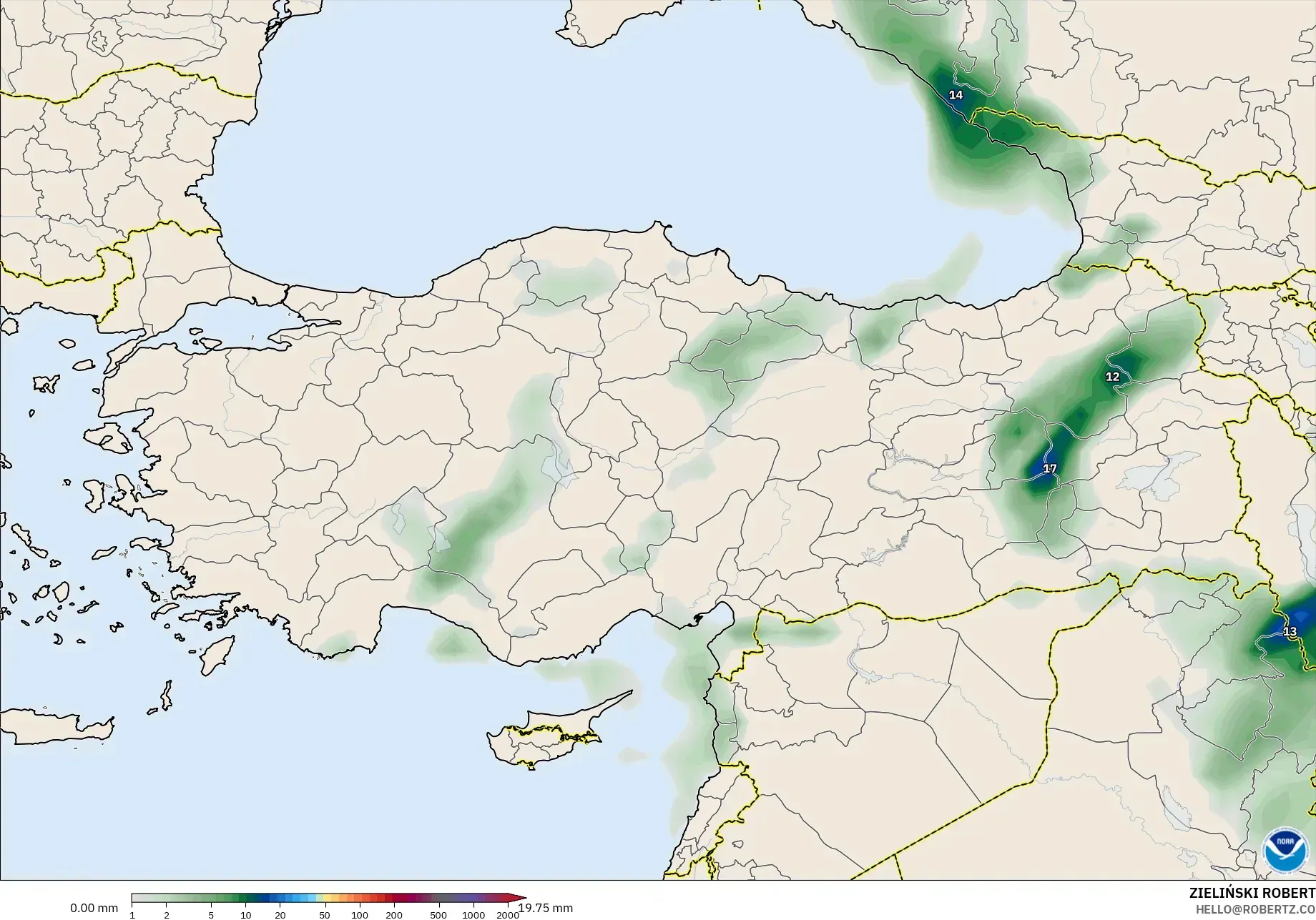 GFS modelo - Turquía, Acumulación de precipitación