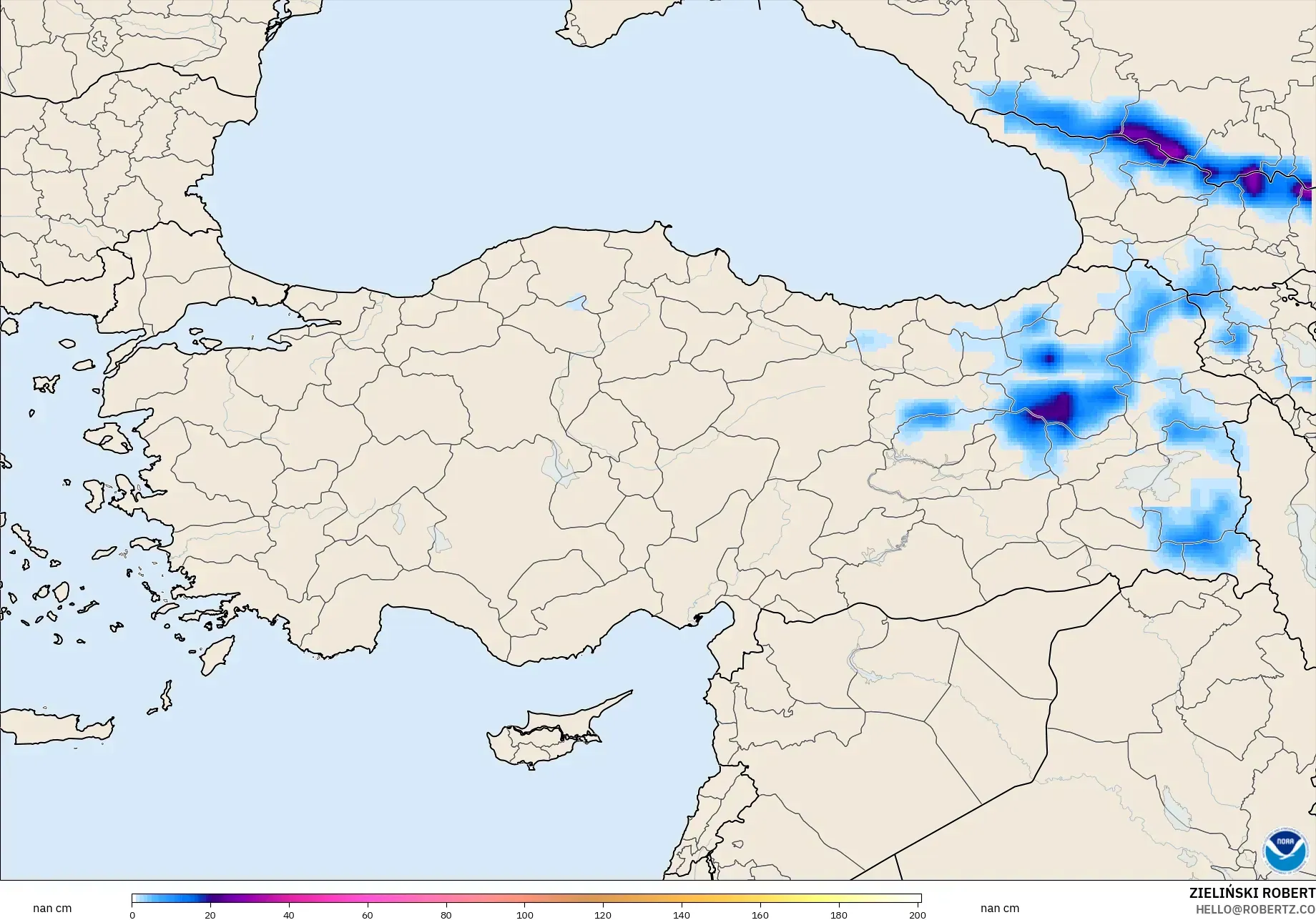 GFS modelo - Turquía, Profundidad de nieve