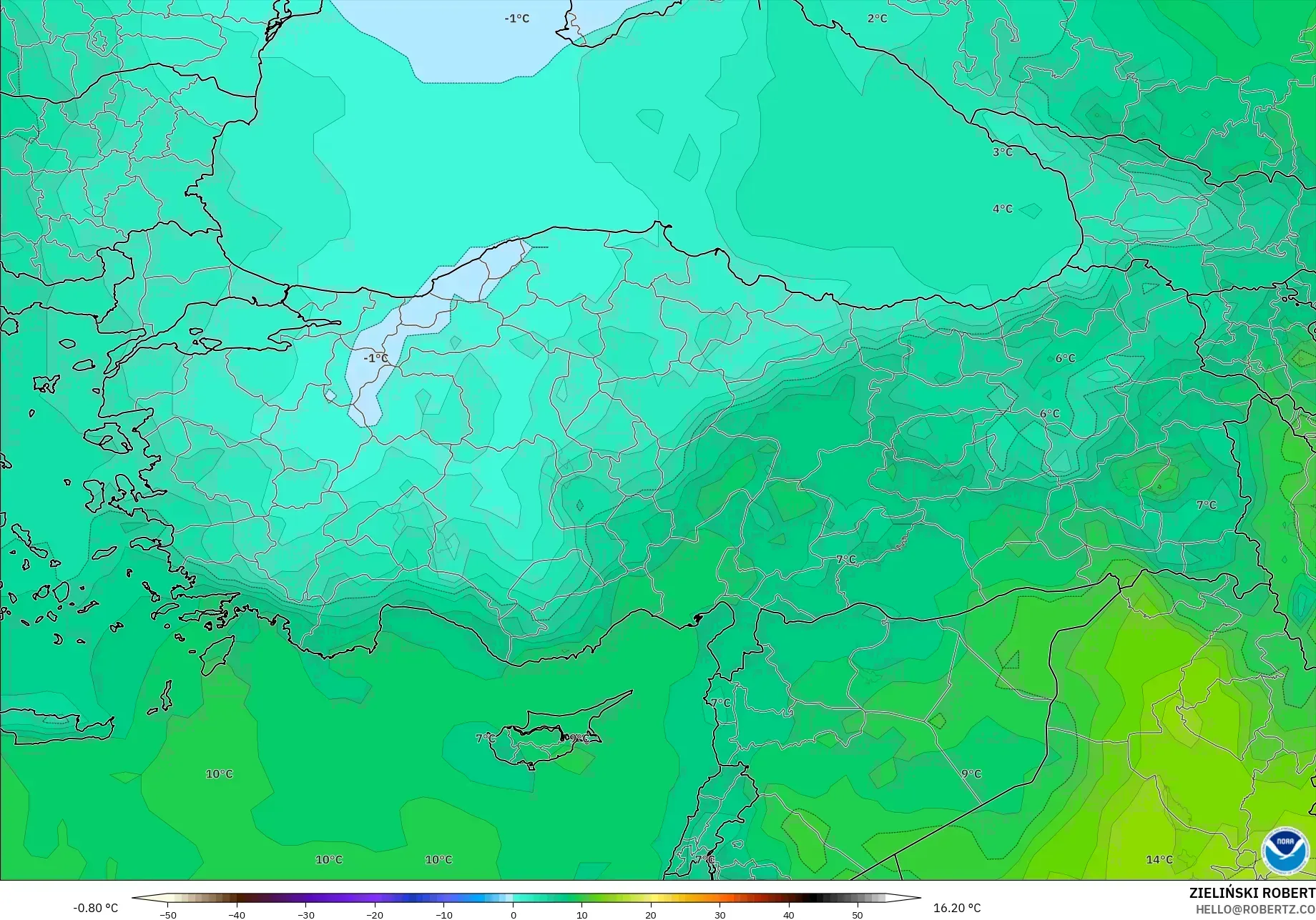 GFS modelo - Turquía, Temperatura a 850 hPa