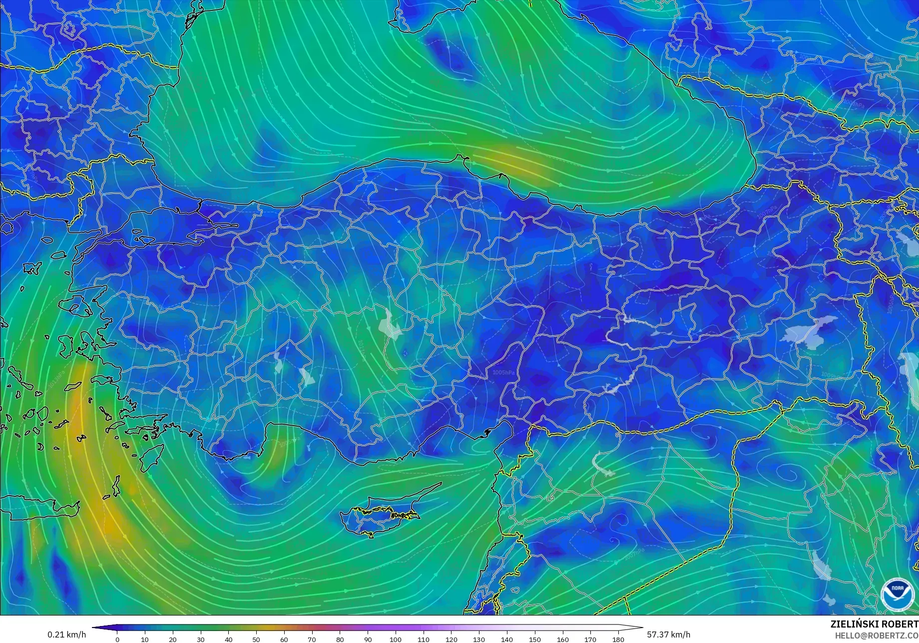 GFS modelo - Turquía, Viento a 10 m