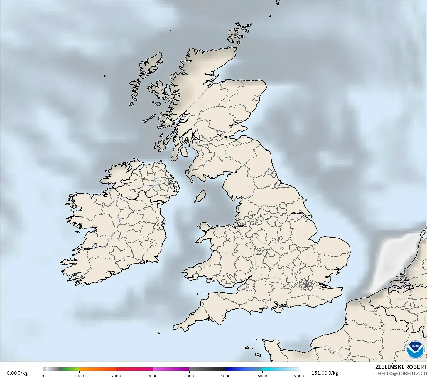 GFS modelo - Reino Unido, CAPE