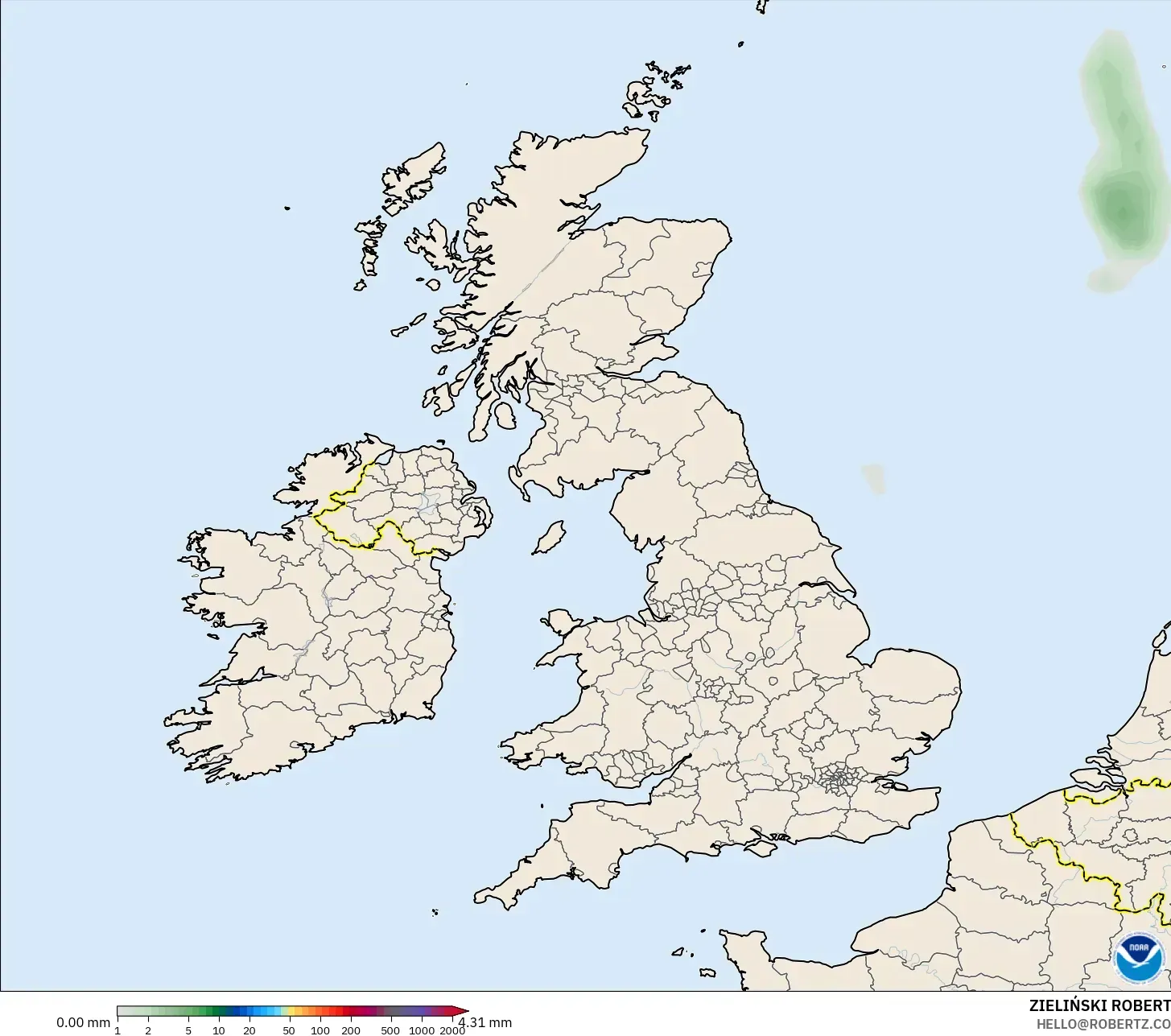 GFS modelo - Reino Unido, Acumulación de precipitación