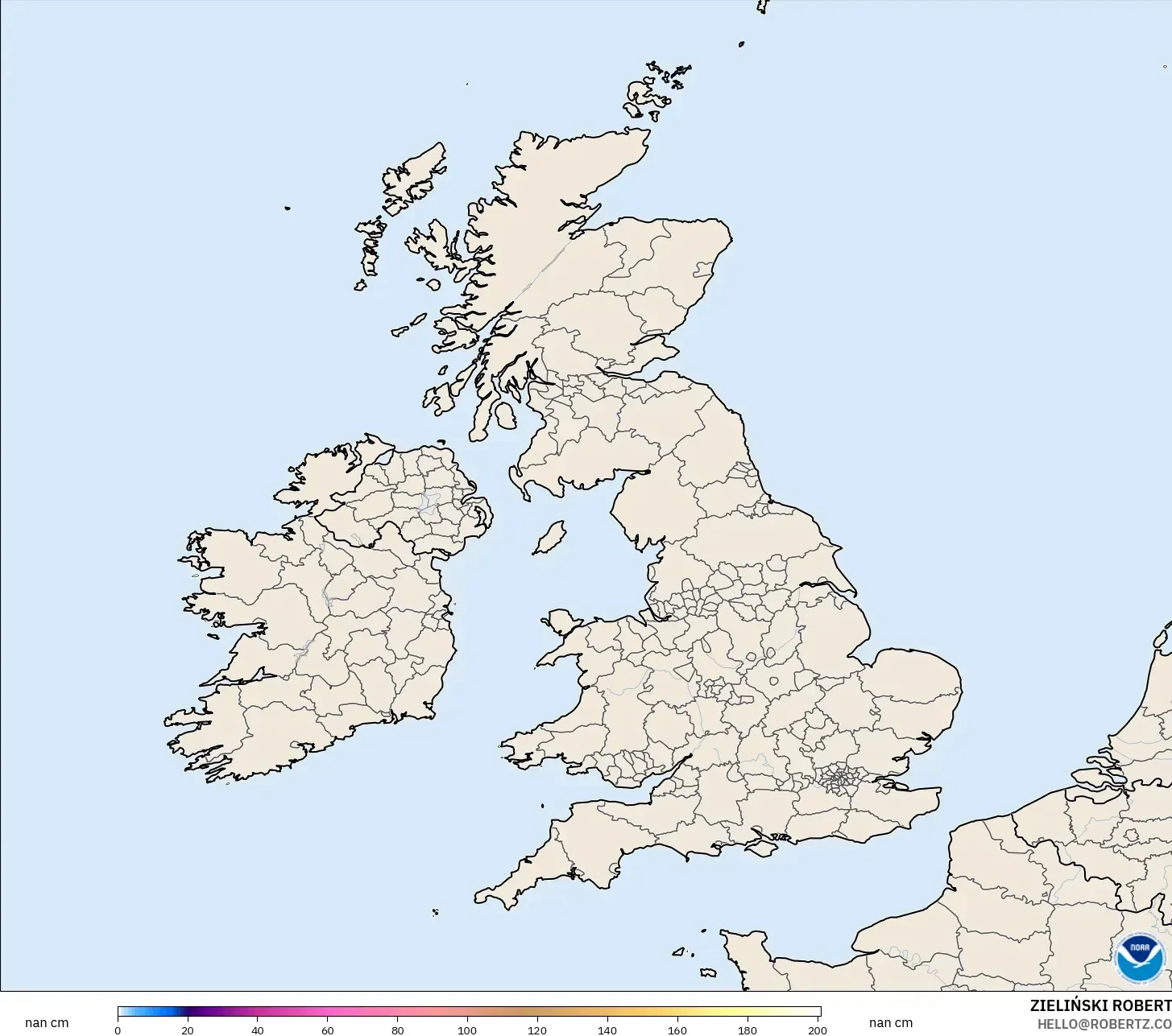 GFS modelo - Reino Unido, Profundidad de nieve
