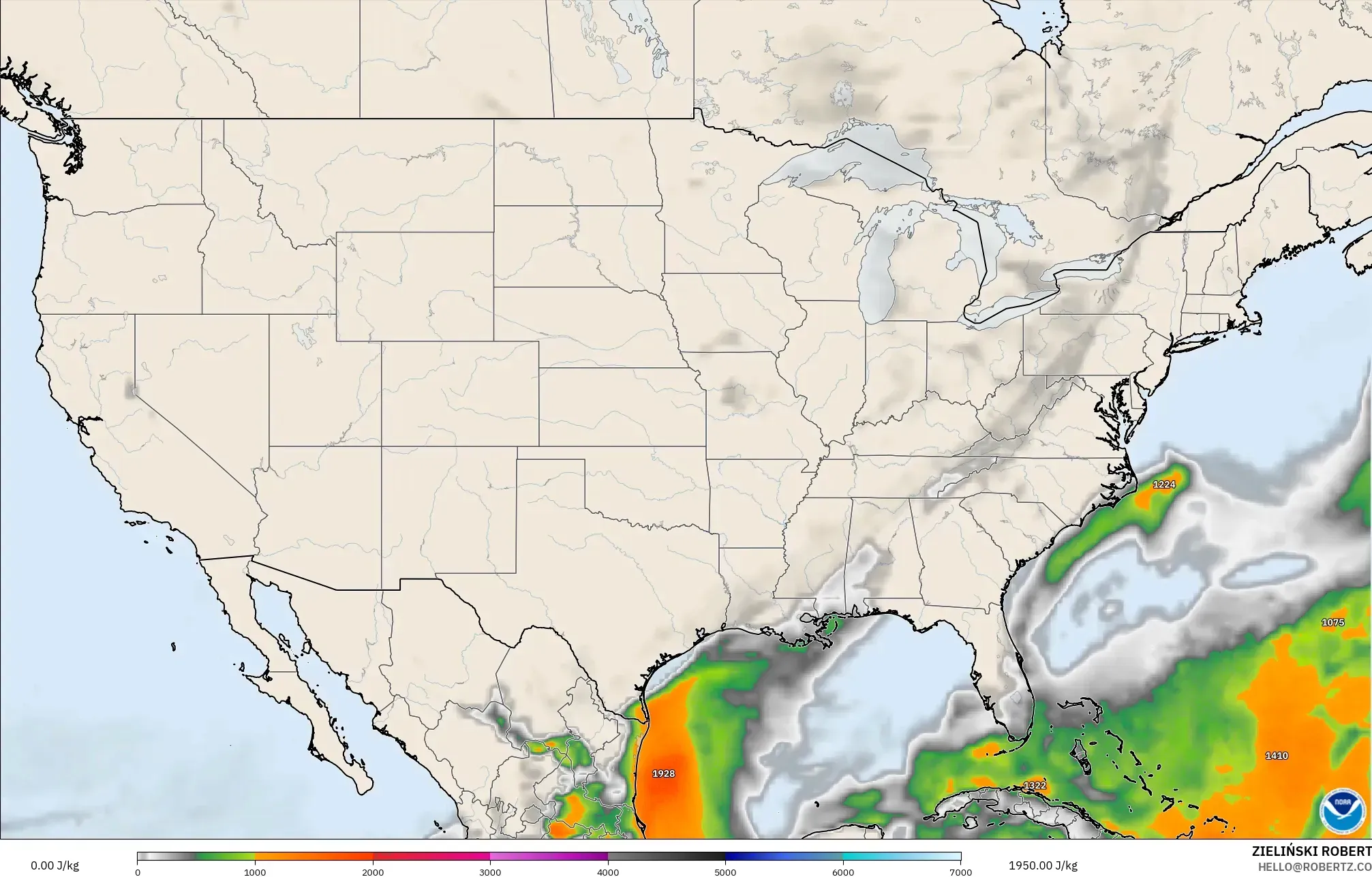 GFS modelo - Estados Unidos, CAPE