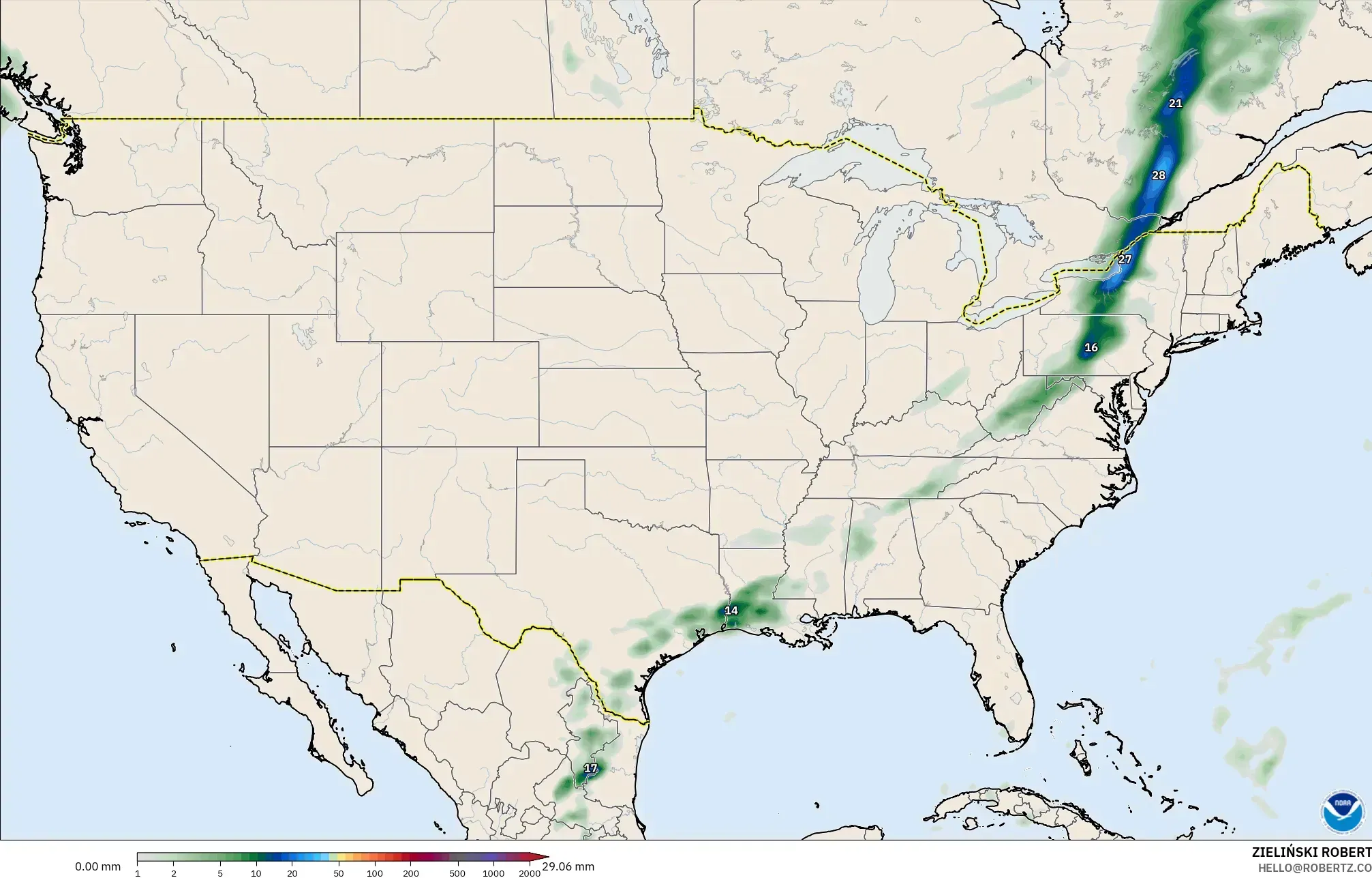 GFS modelo - Estados Unidos, Acumulación de precipitación