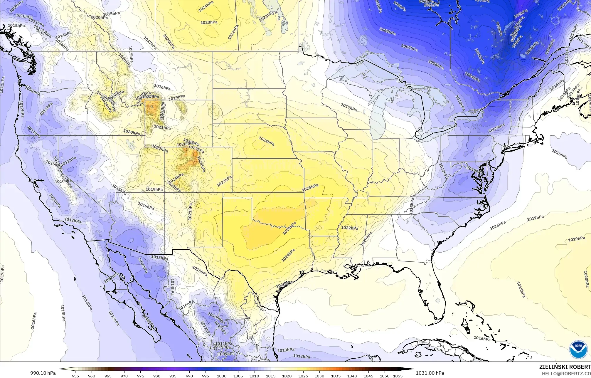 GFS modelo - Estados Unidos, Presión