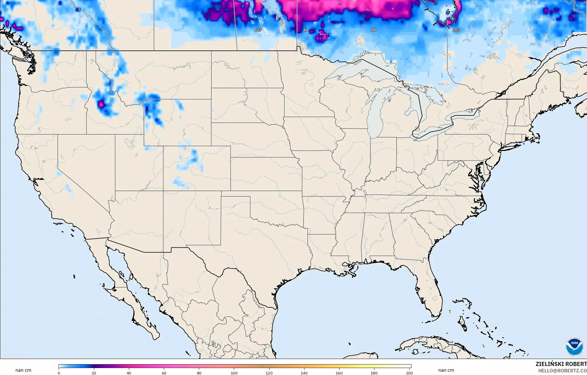 GFS modelo - Estados Unidos, Profundidad de nieve