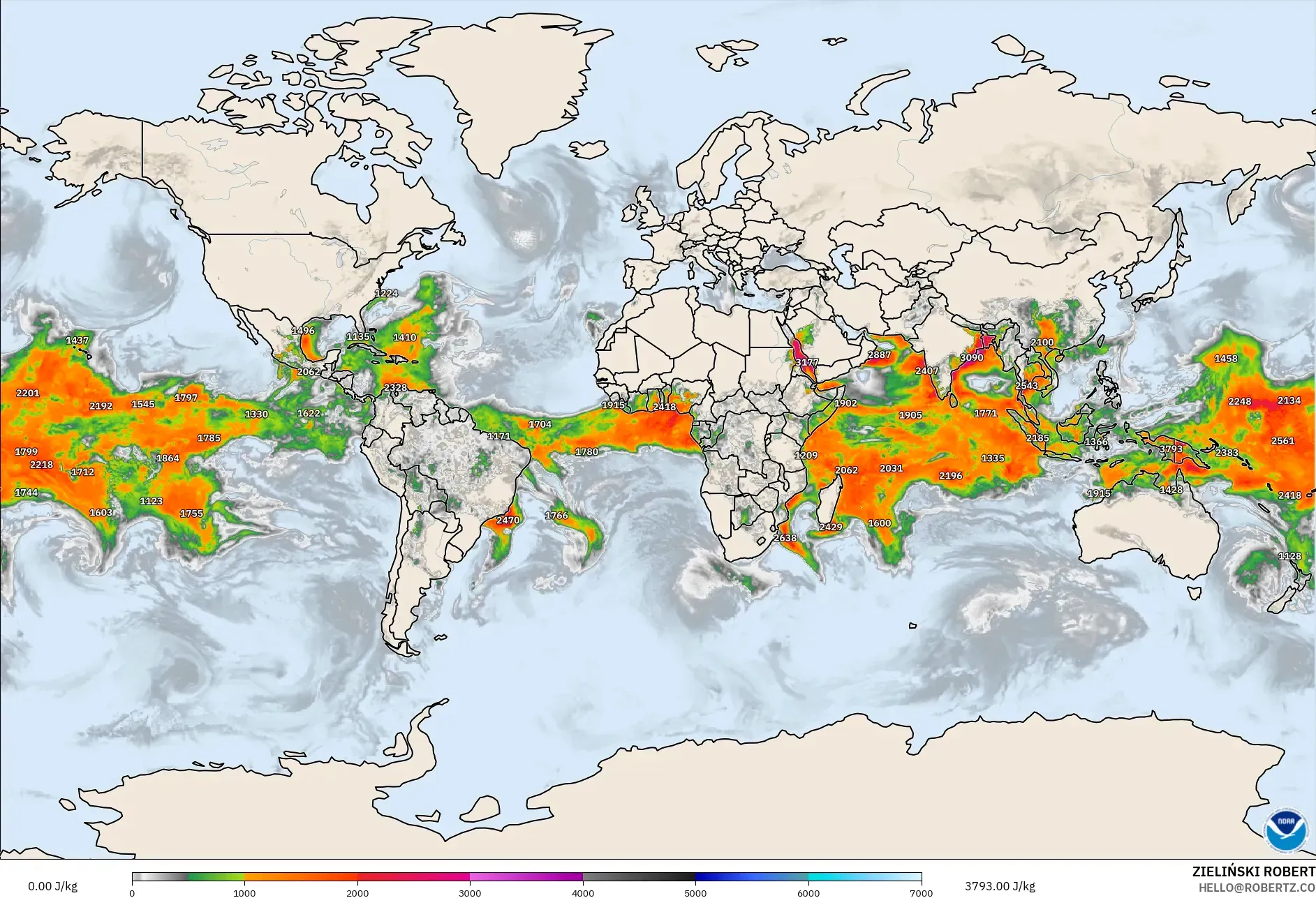 GFS modelo - Mundo, CAPE