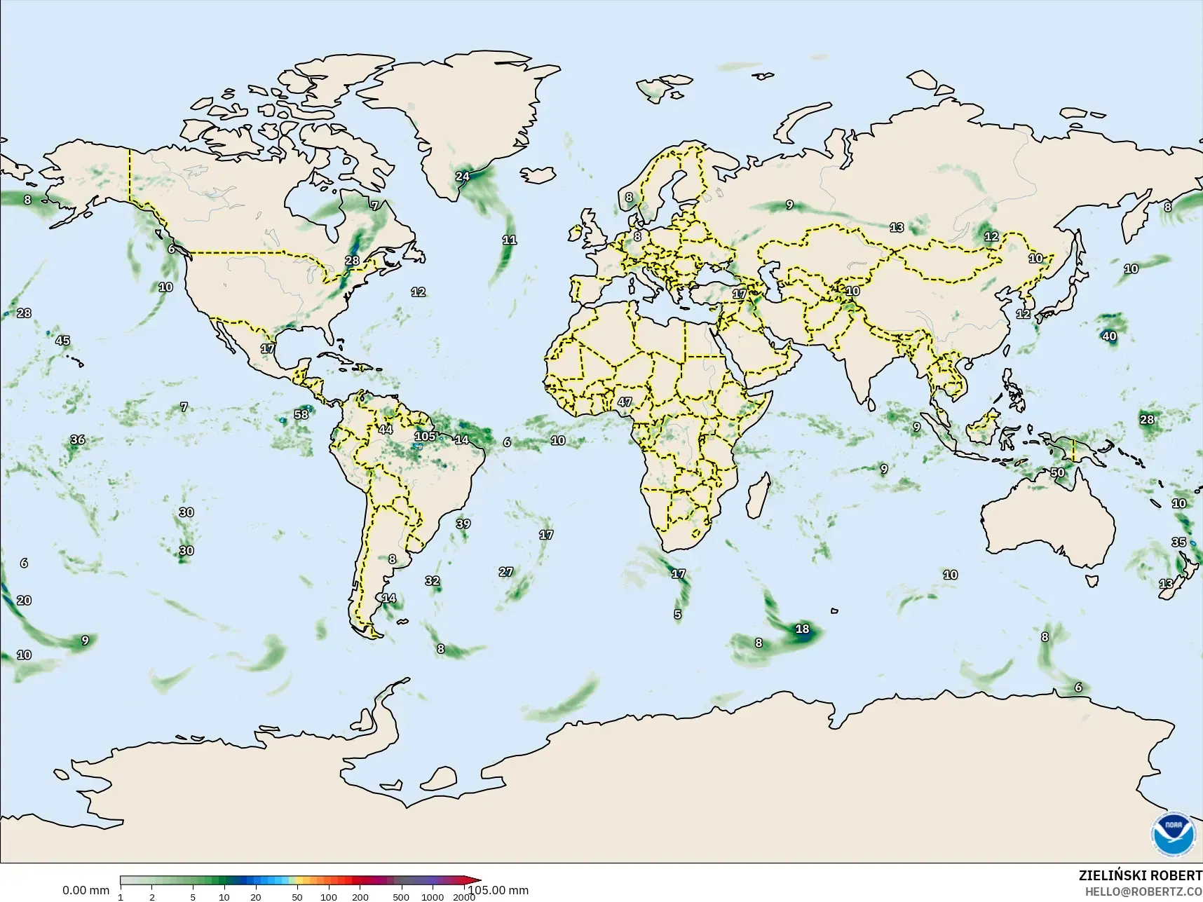 GFS modelo - Mundo, Acumulación de precipitación