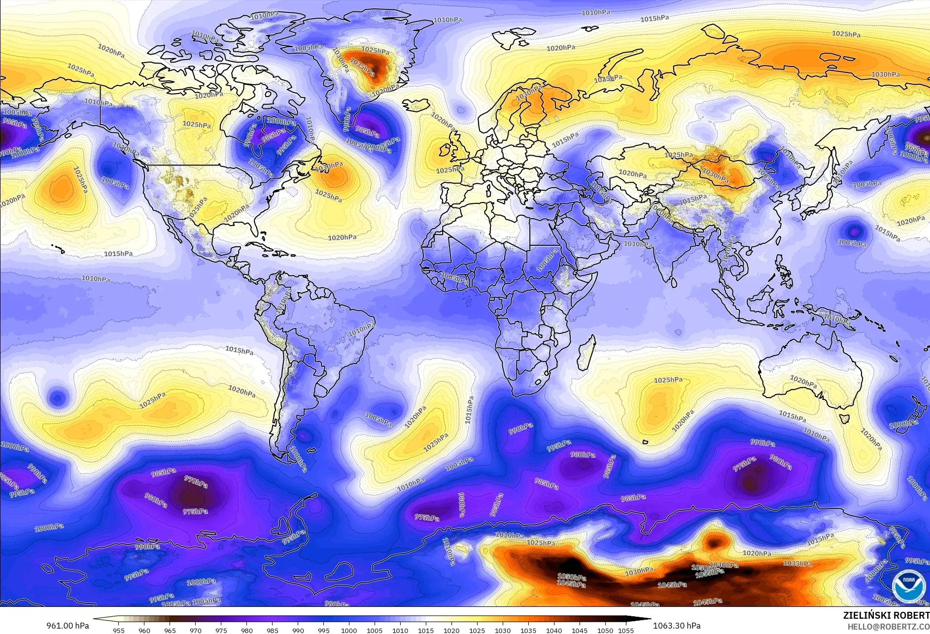 GFS modelo - Mundo, Presión