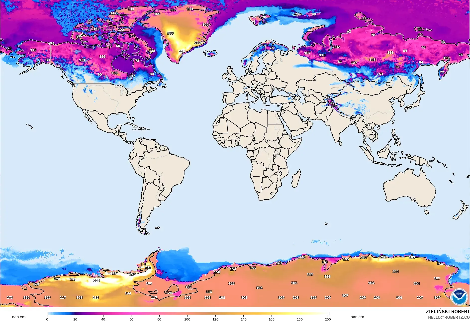 GFS modelo - Mundo, Profundidad de nieve