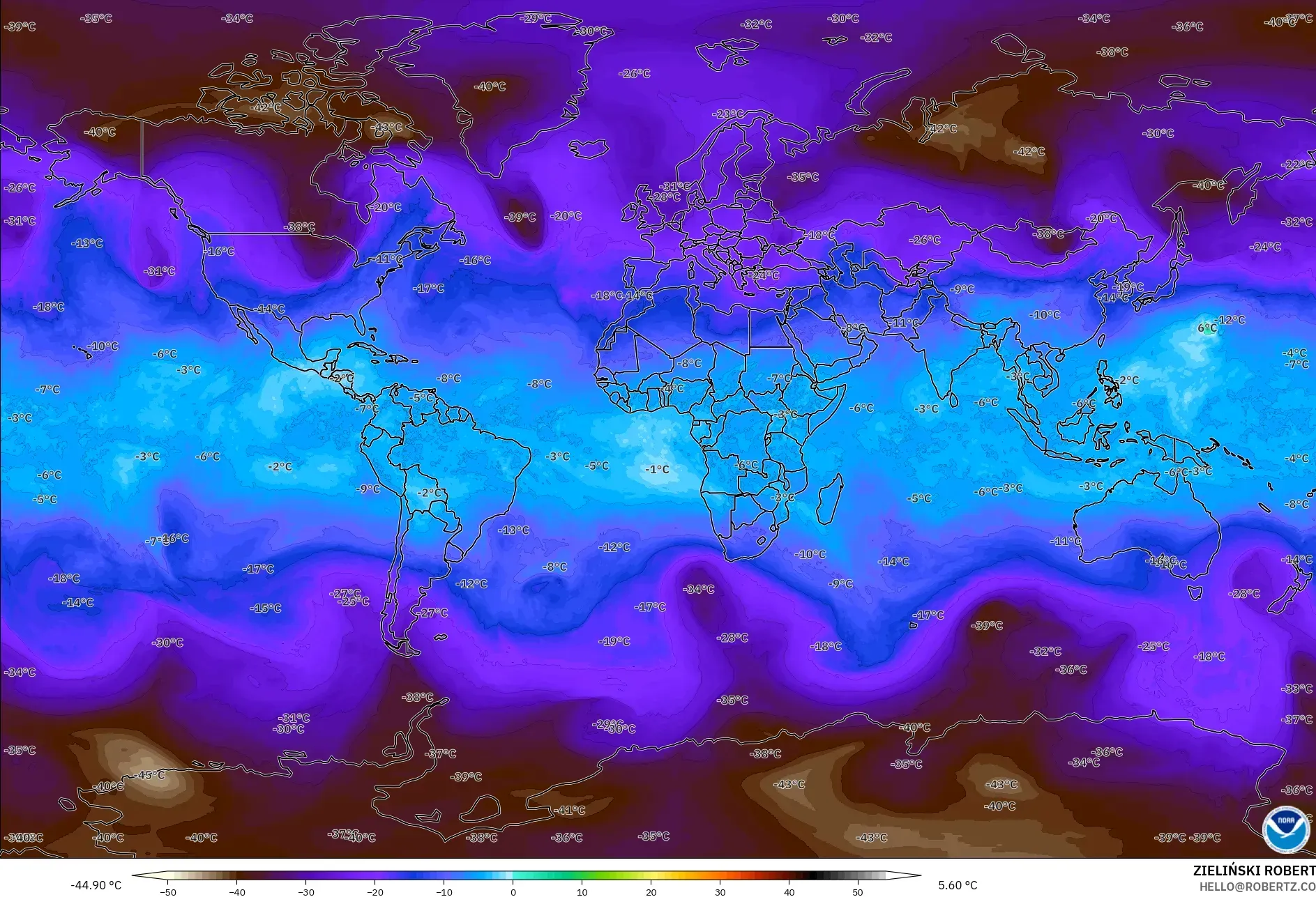 GFS modelo - Mundo, Temperatura a 500 hPa