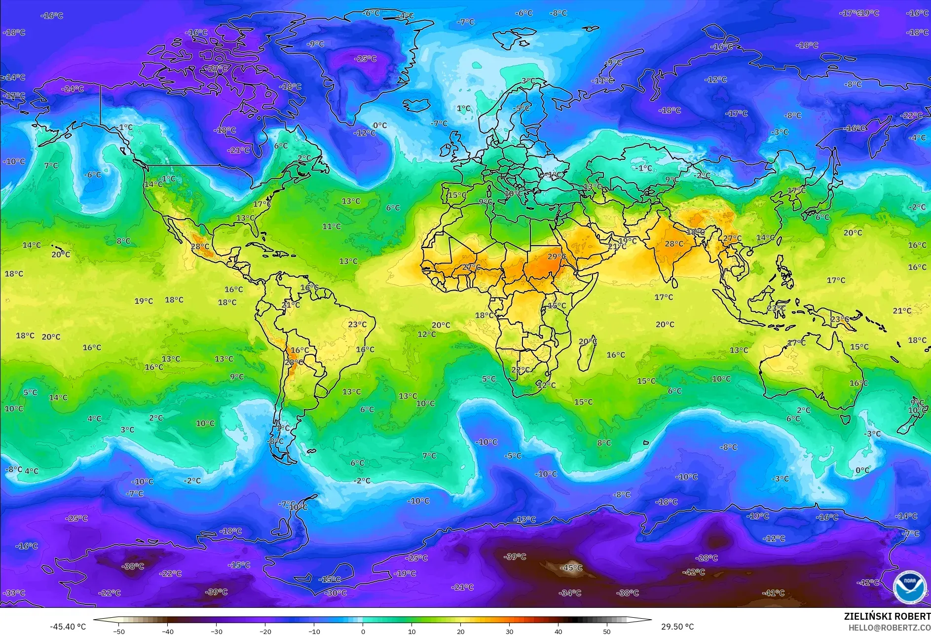 GFS modelo - Mundo, Temperatura a 850 hPa