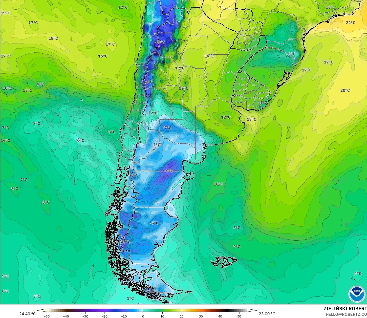GFS modelo - Argentina, Punto de rocío a 2 m