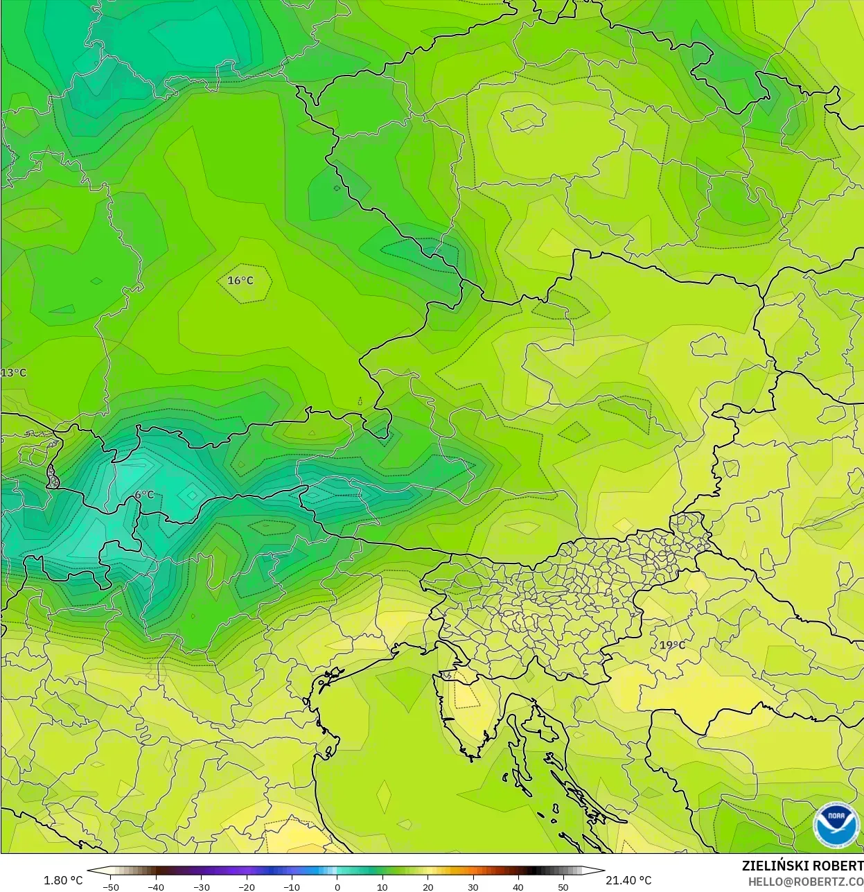 GFS modelo - Austria, Temperatura a 2 m