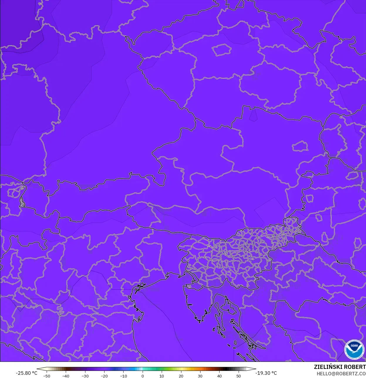 GFS modelo - Austria, Temperatura a 500 hPa