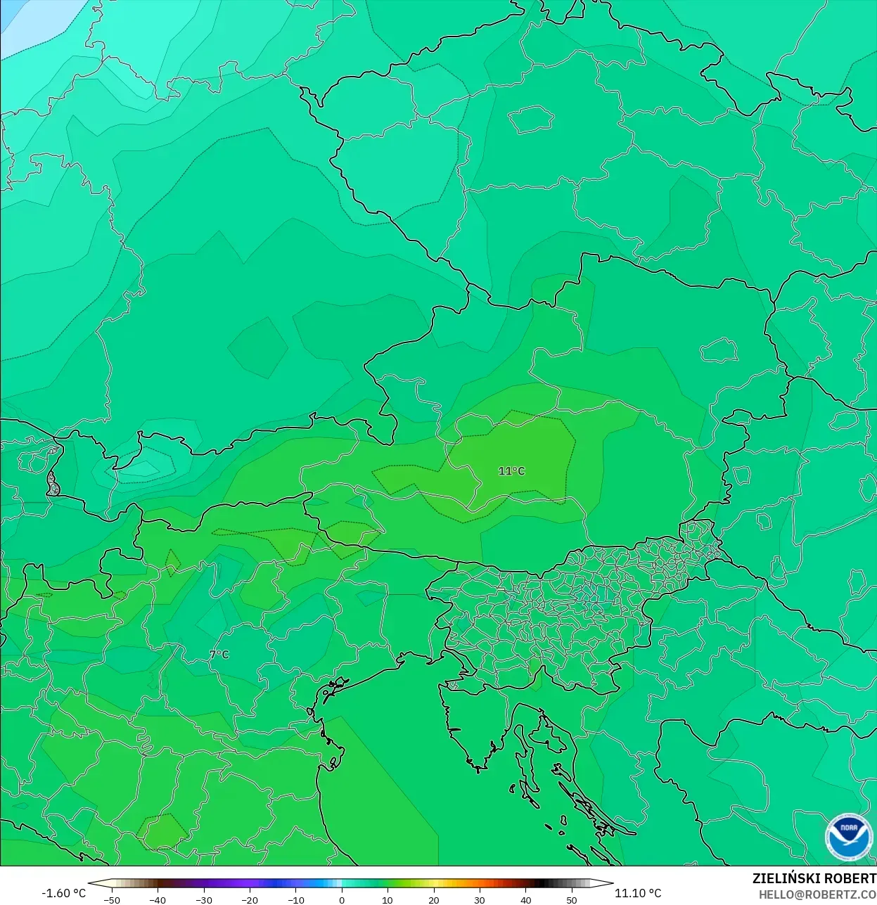 GFS modelo - Austria, Temperatura a 850 hPa