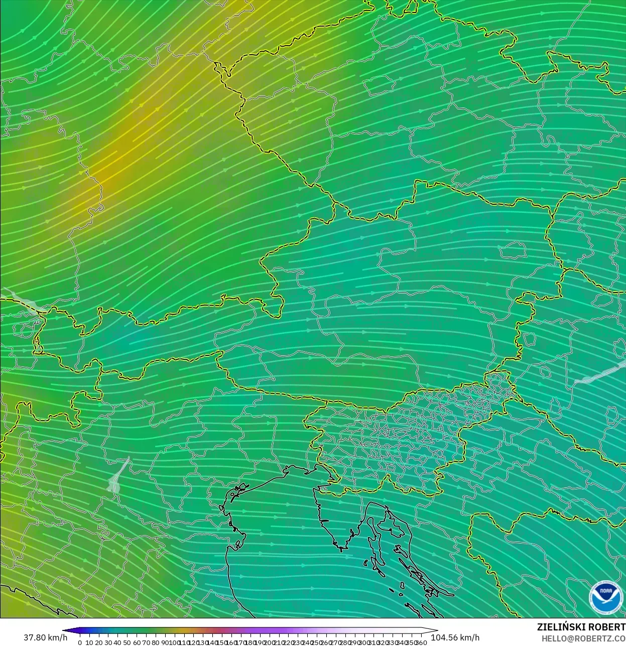 GFS modelo - Austria, Viento a 300 hPa (corriente en chorro)