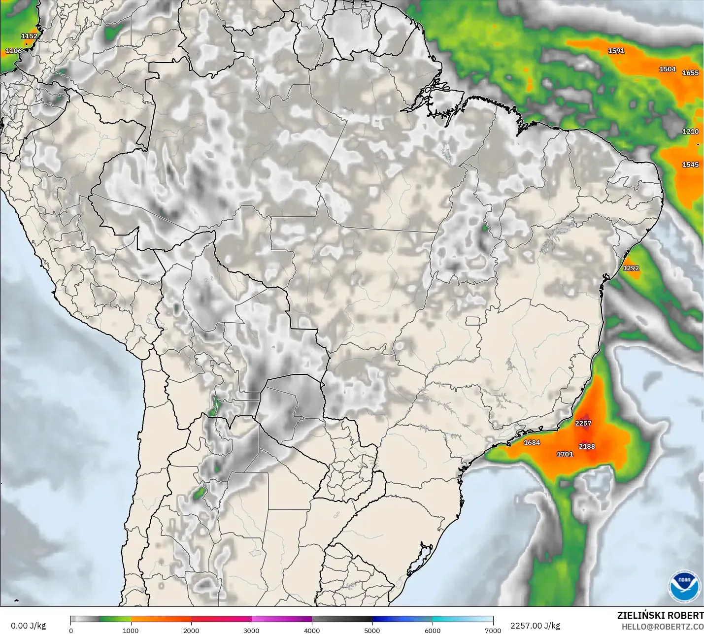 GFS modelo - Brasil, CAPE