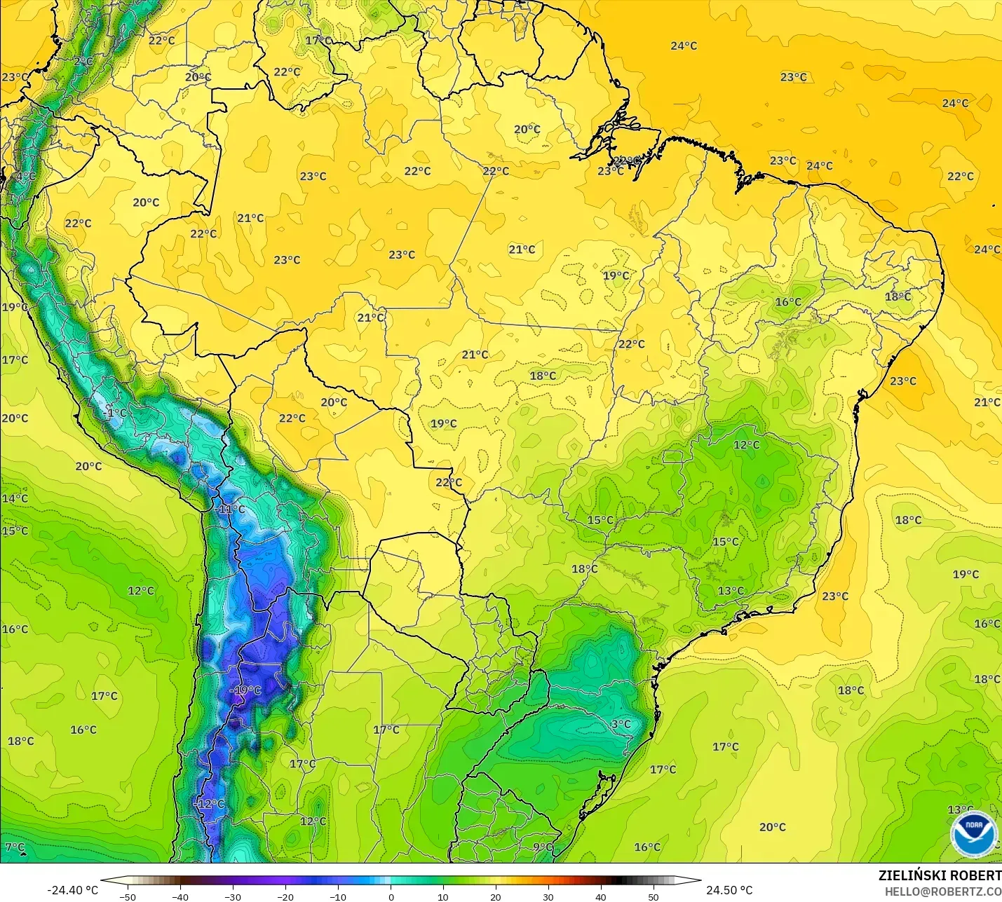 GFS modelo - Brasil, Punto de rocío a 2 m
