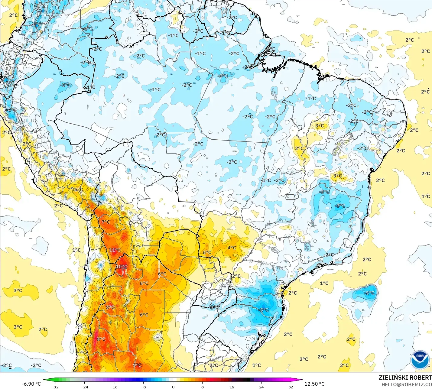 GFS modelo - Brasil, Anomalía de temperatura a 2 m