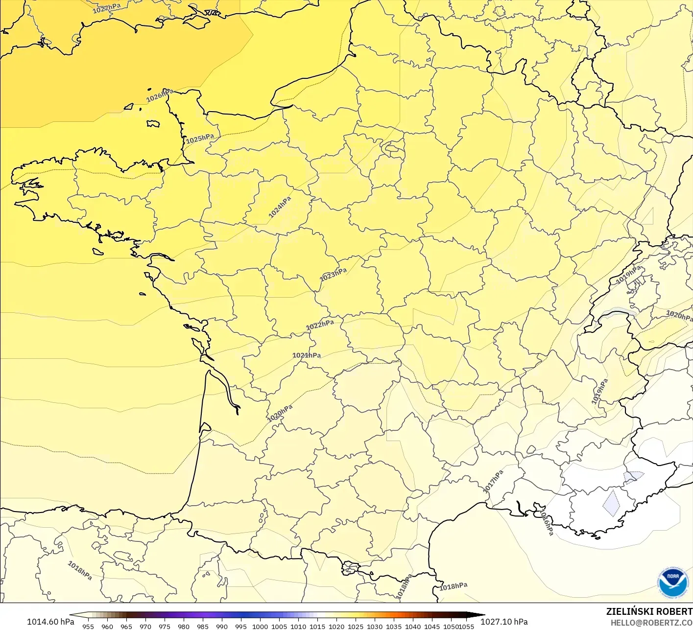 GFS modelo - Francia, Presión