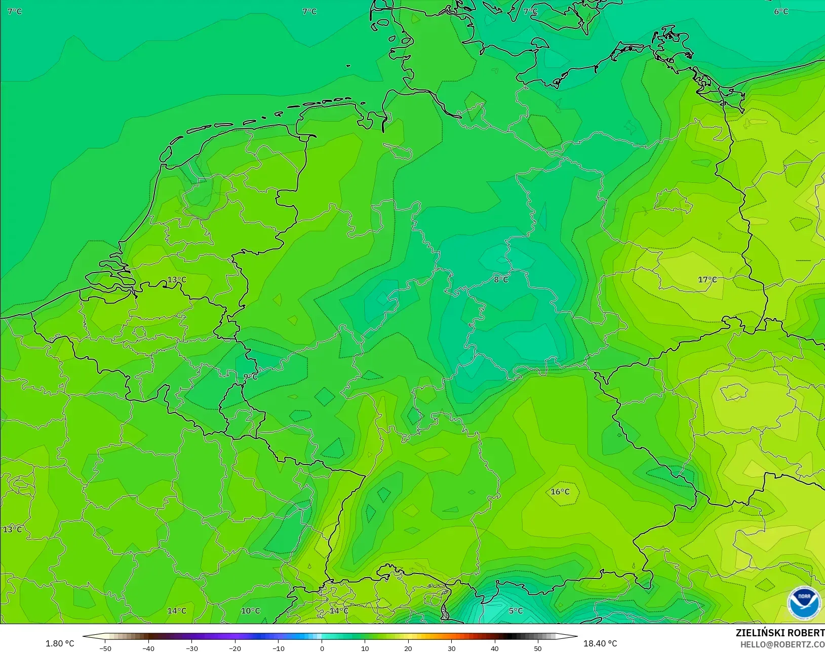 GFS modelo - Alemania, Temperatura a 2 m