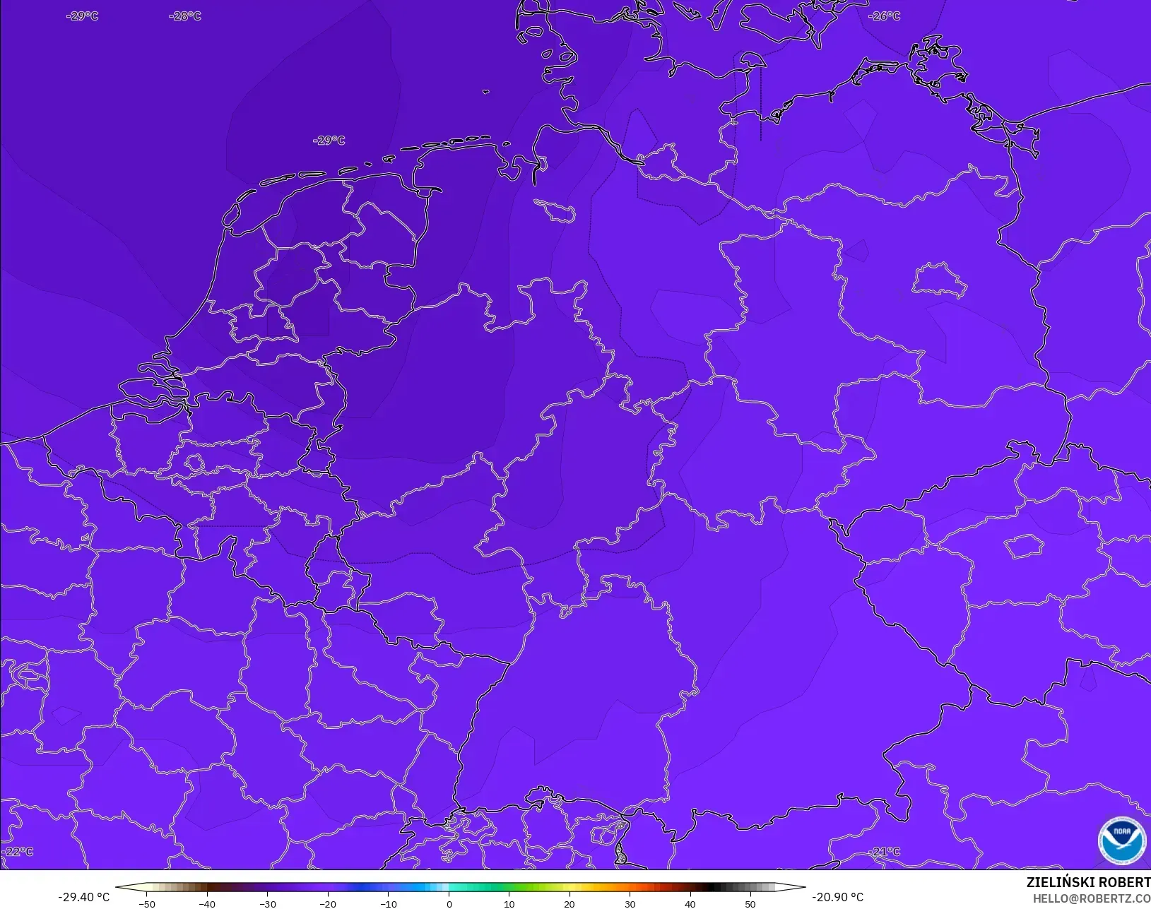 GFS modelo - Alemania, Temperatura a 500 hPa