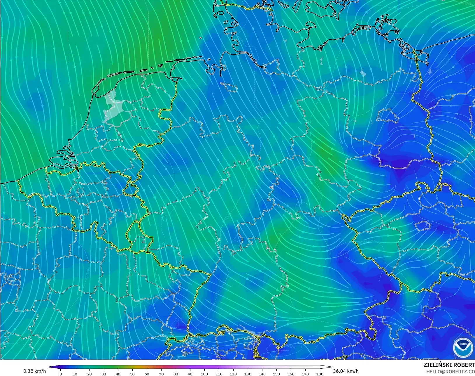 GFS modelo - Alemania, Viento a 10 m