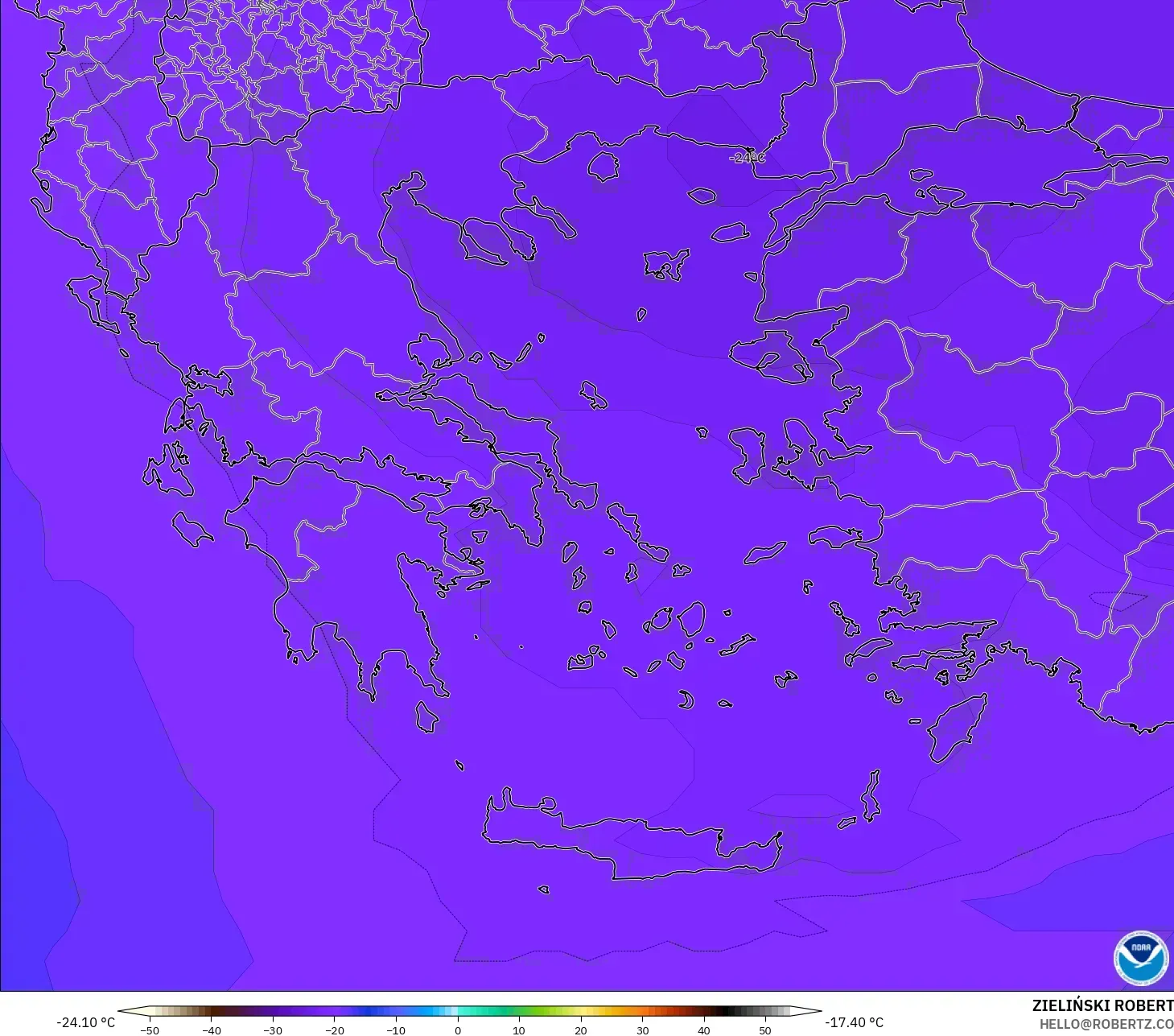 GFS modelo - Grecia, Temperatura a 500 hPa