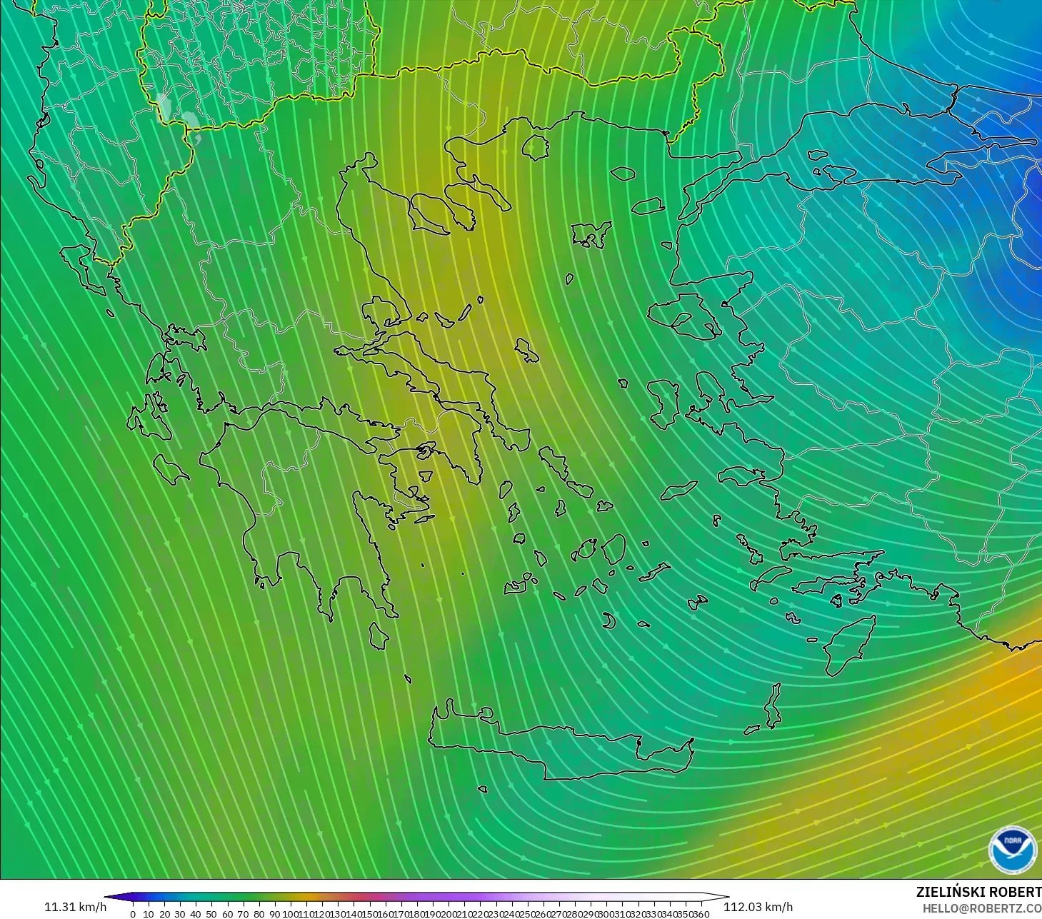 GFS modelo - Grecia, Viento a 300 hPa (corriente en chorro)