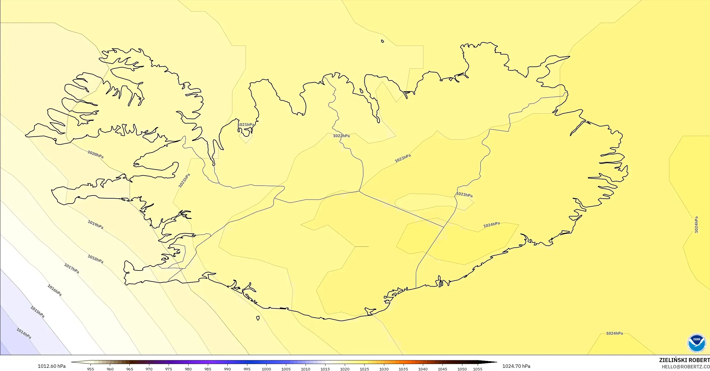 GFS modelo - Islandia, Presión