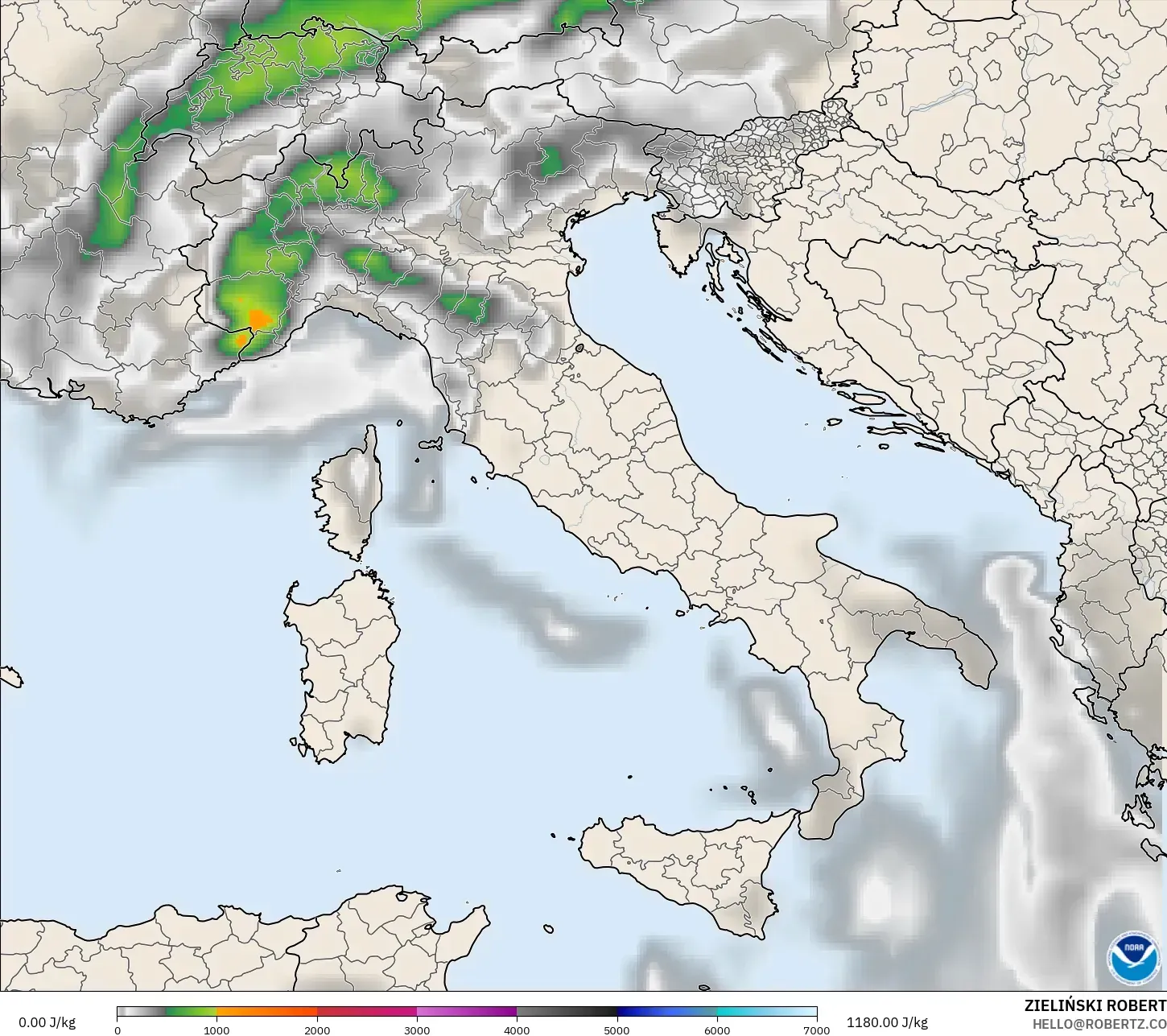 GFS modelo - Italia, CAPE