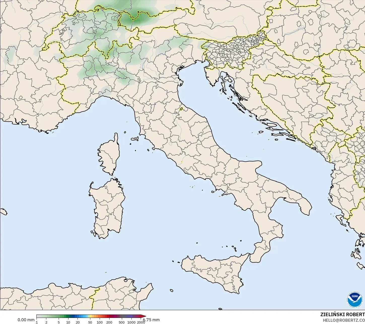 GFS modelo - Italia, Acumulación de precipitación