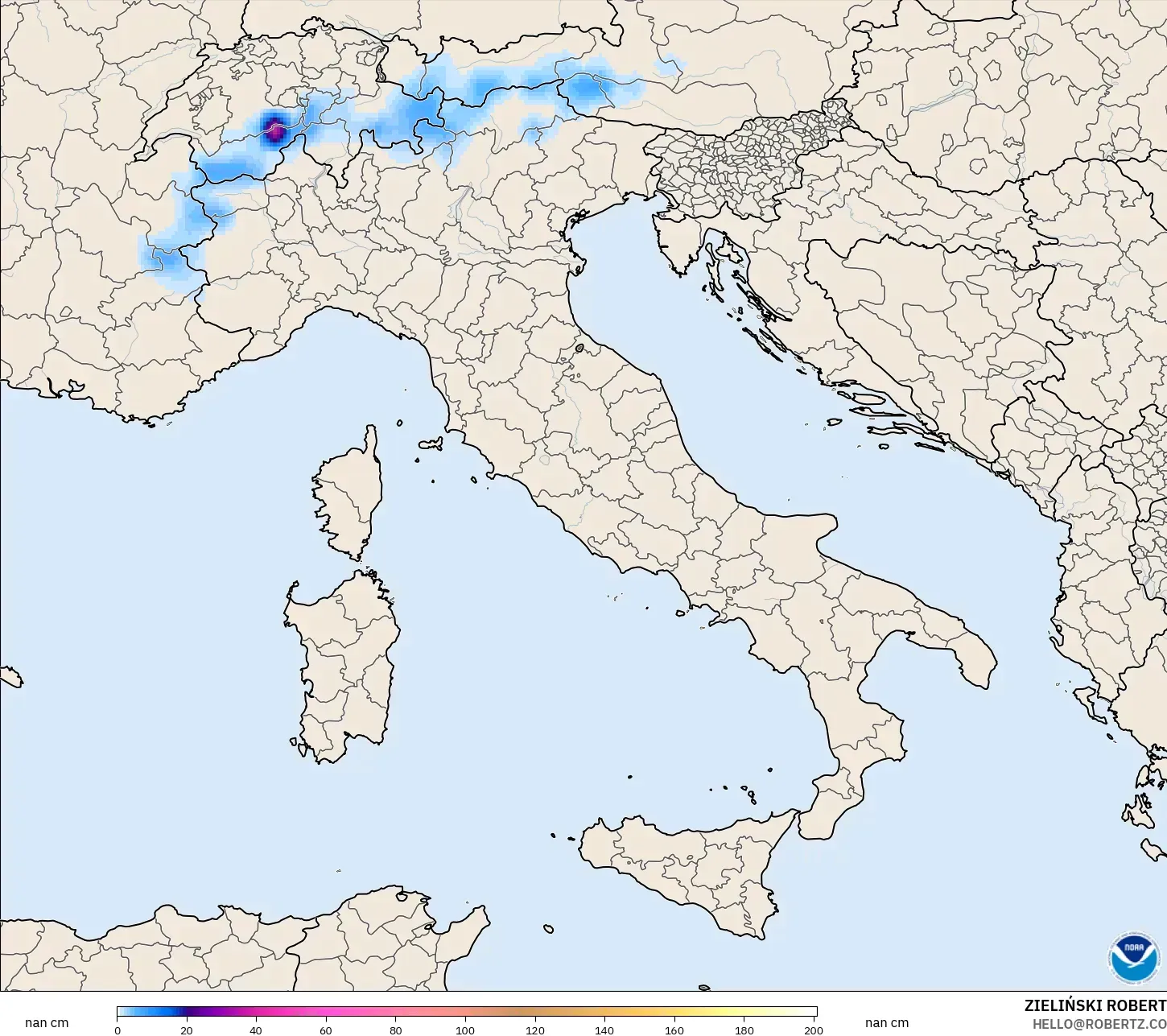 GFS modelo - Italia, Profundidad de nieve