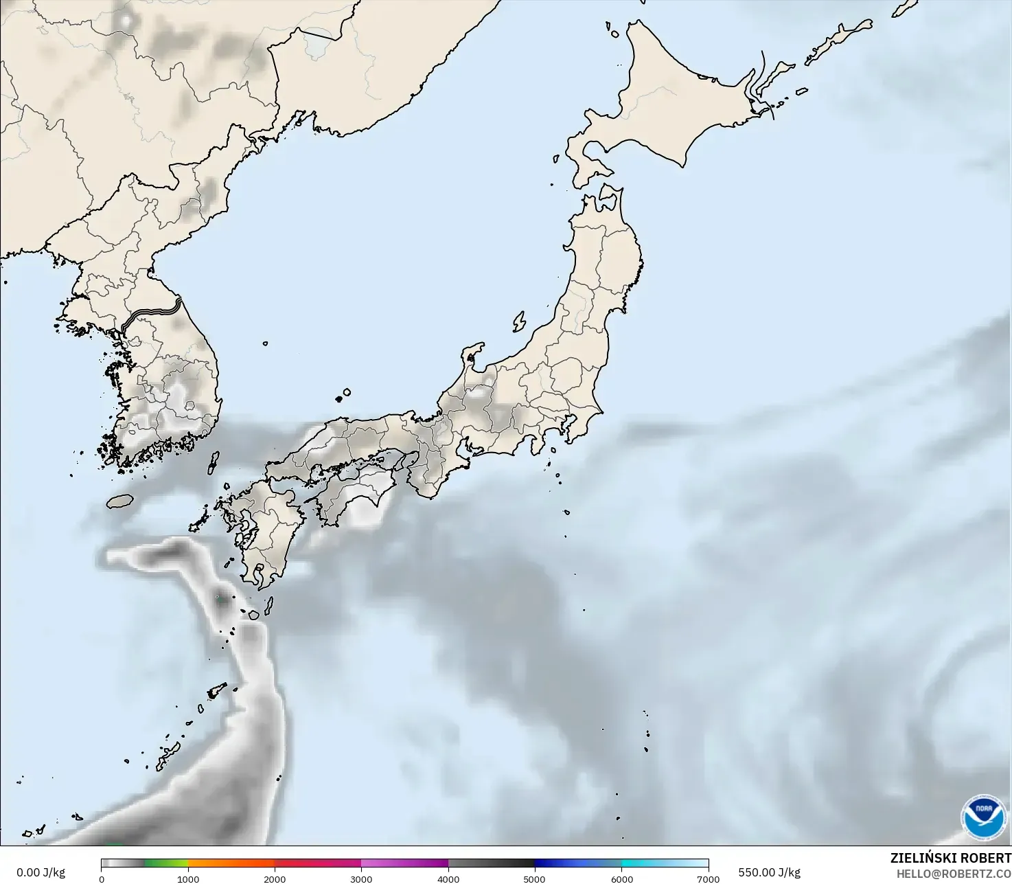 GFS modelo - Japón, CAPE