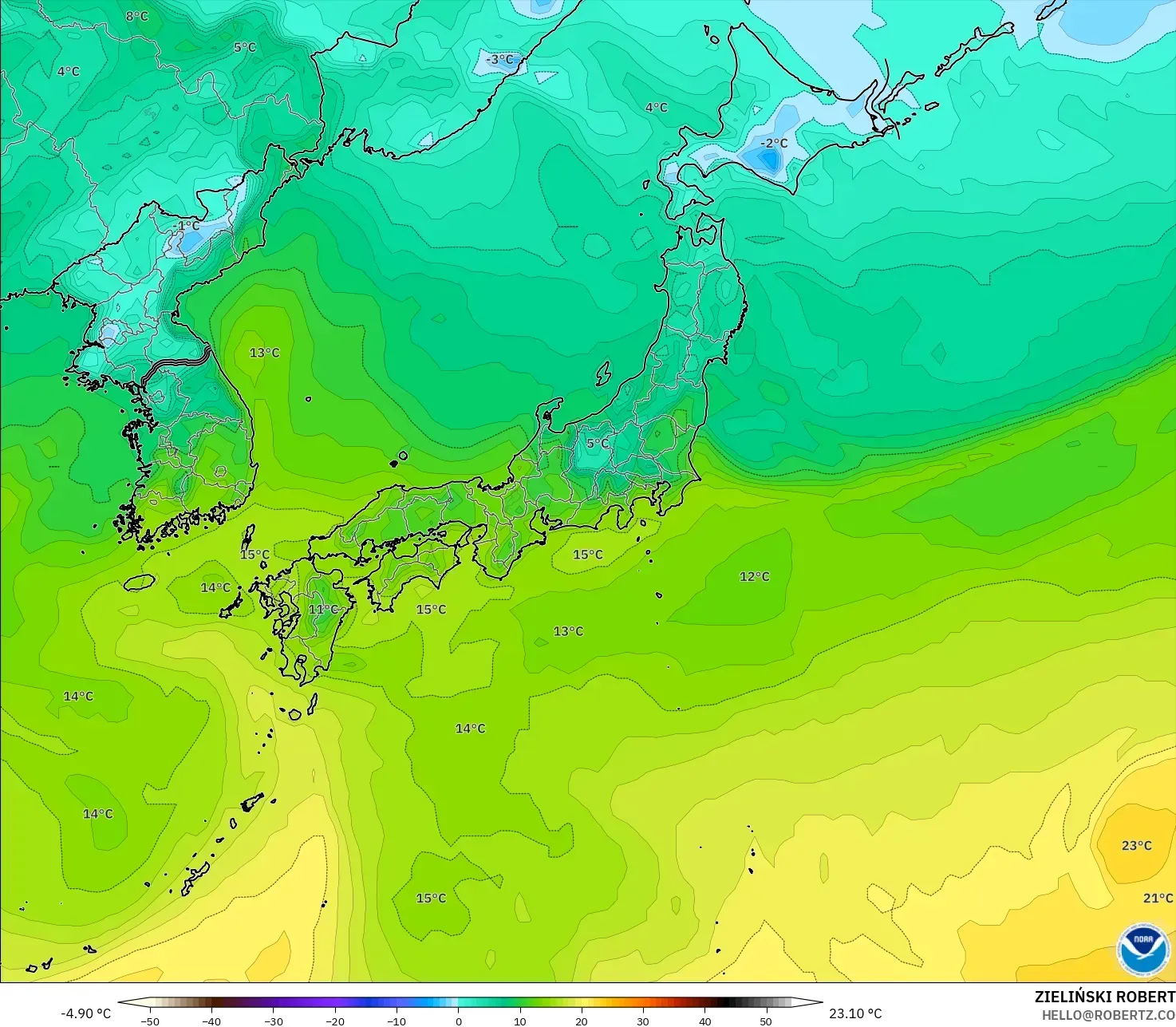 GFS modelo - Japón, Punto de rocío a 2 m