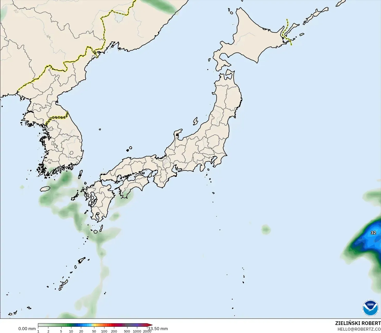 GFS modelo - Japón, Acumulación de precipitación
