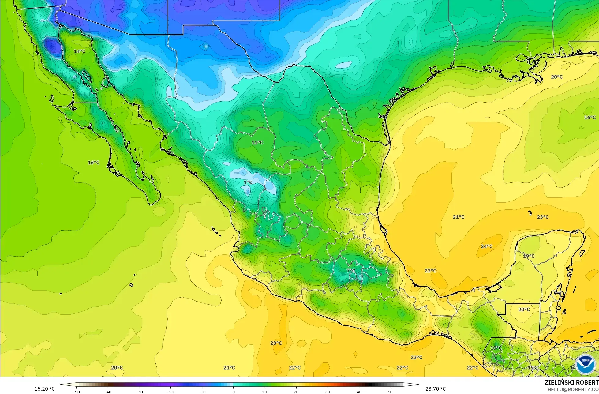 GFS modelo - México, Punto de rocío a 2 m
