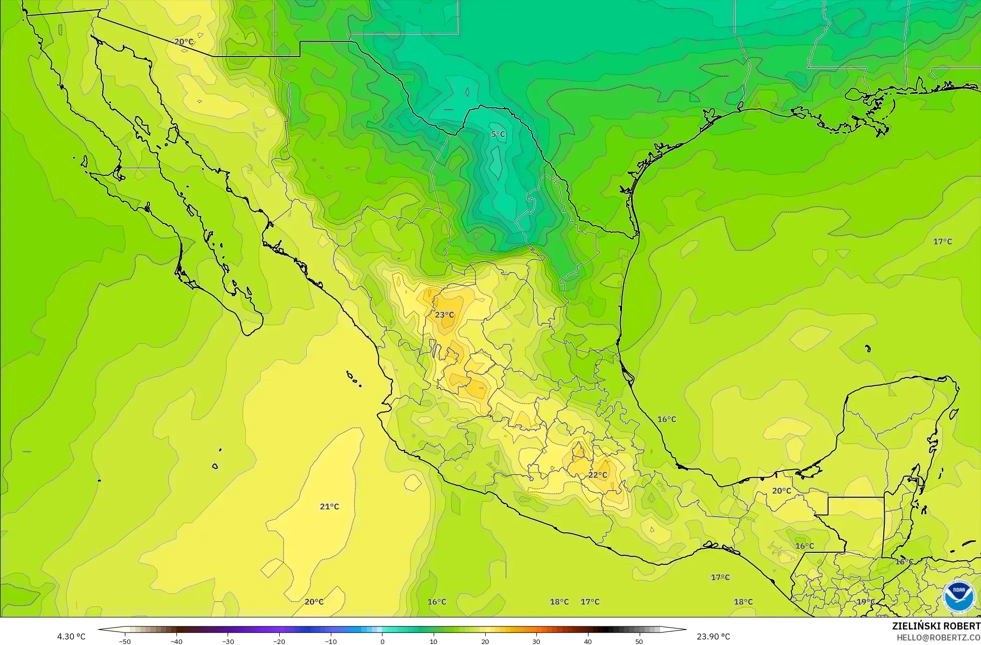 GFS modelo - México, Temperatura a 850 hPa