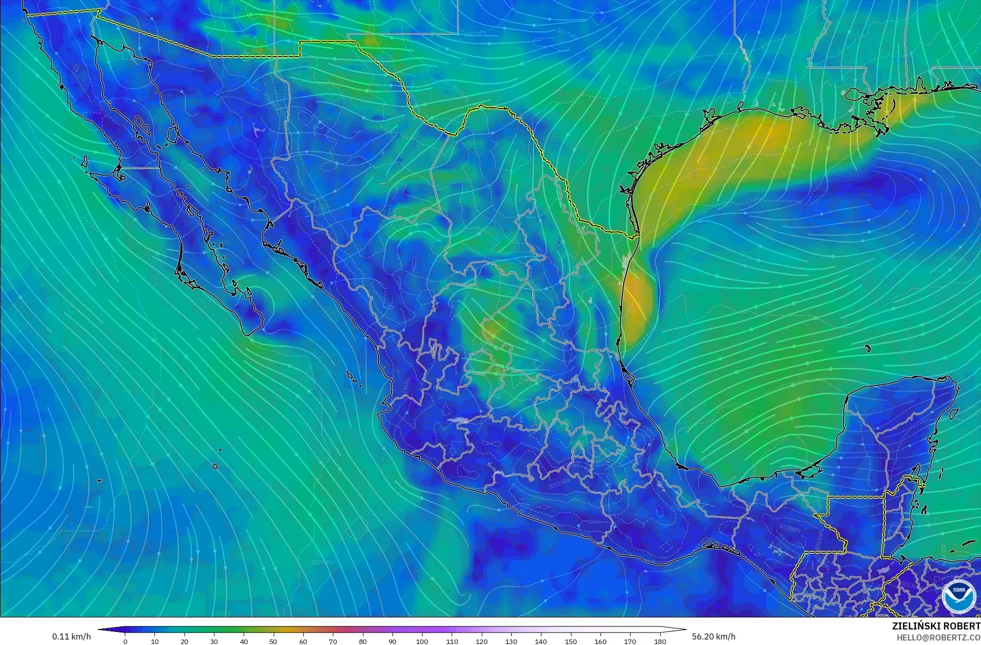 GFS modelo - México, Viento a 10 m