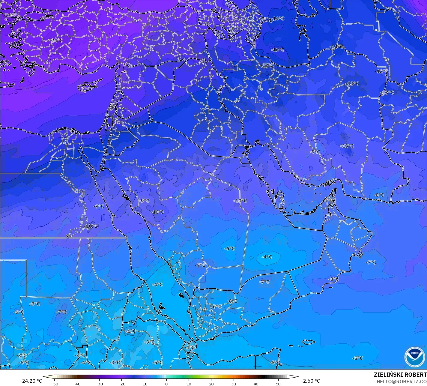 GFS modelo - Oriente Medio, Temperatura a 500 hPa