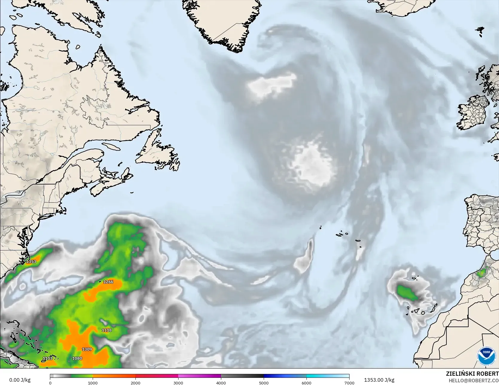 GFS modelo - Norte Atlántico, CAPE