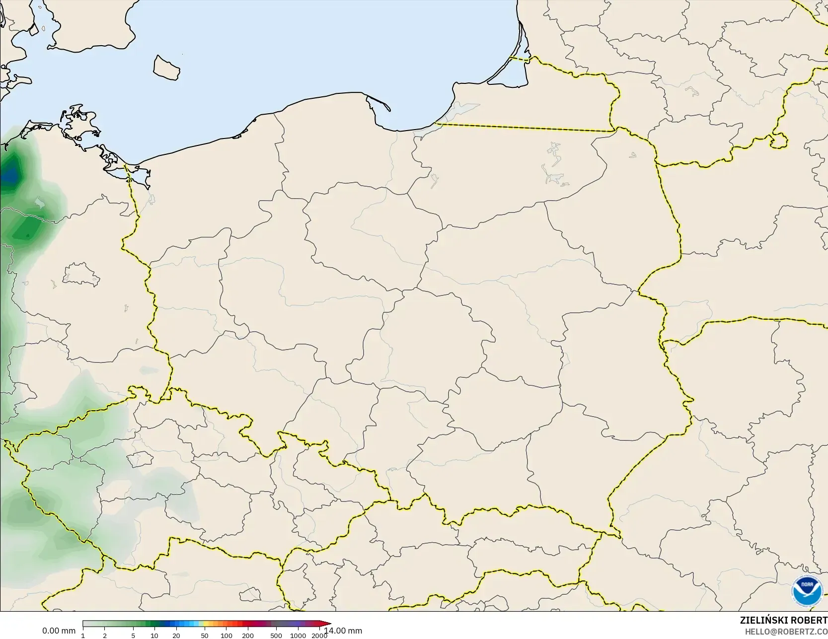 GFS modelo - Polonia, Acumulación de precipitación