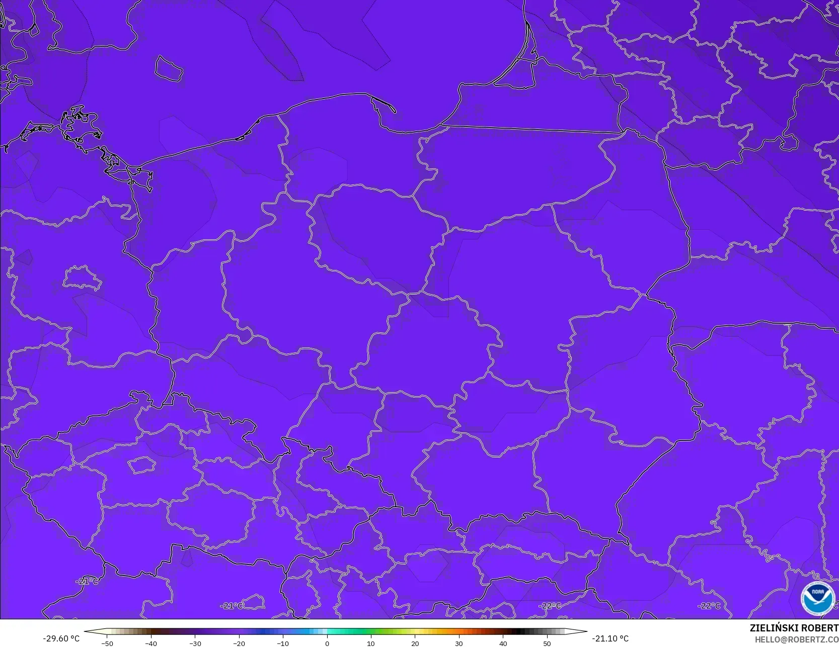 GFS modelo - Polonia, Temperatura a 500 hPa