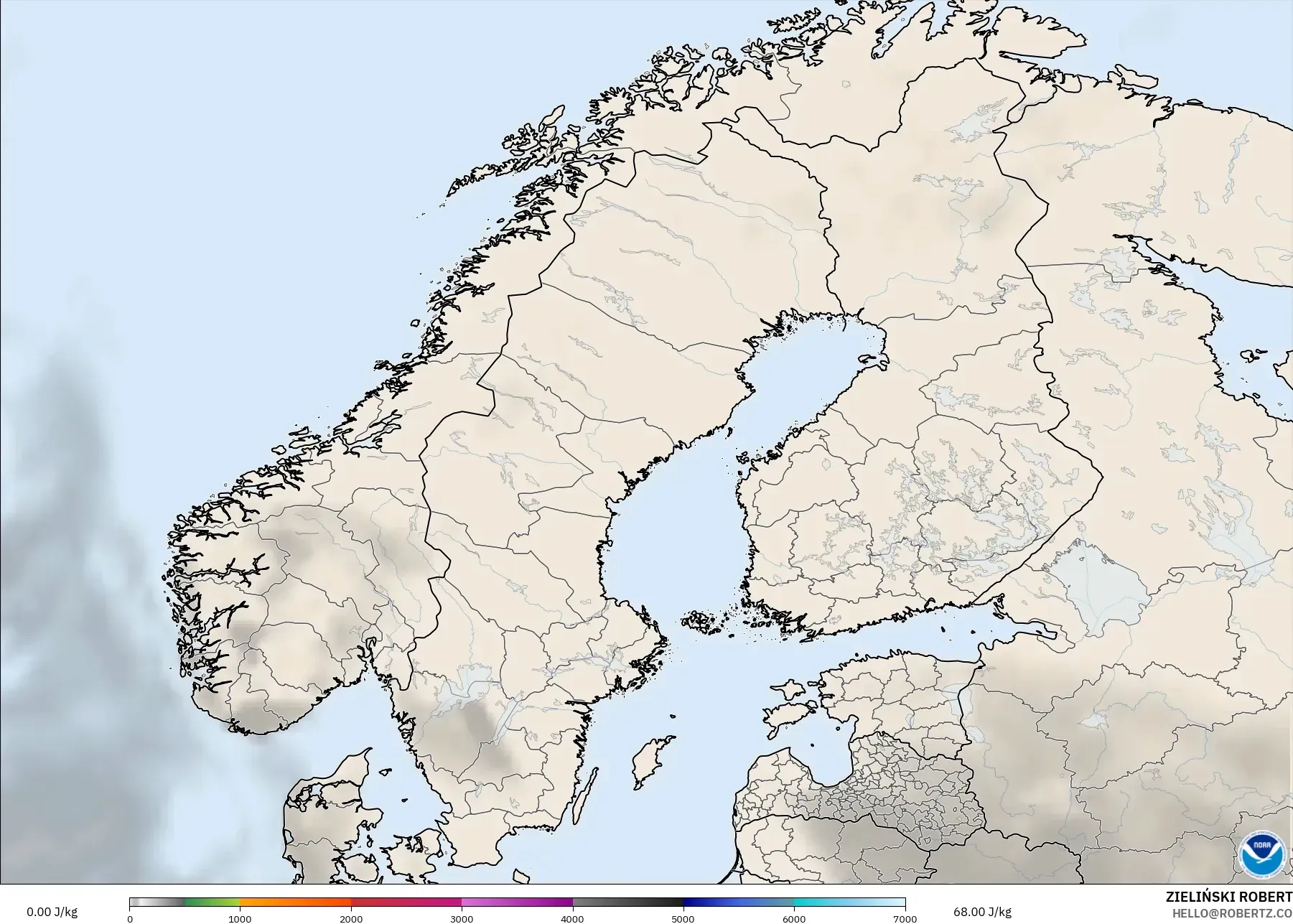 GFS modelo - Escandinavia, CAPE