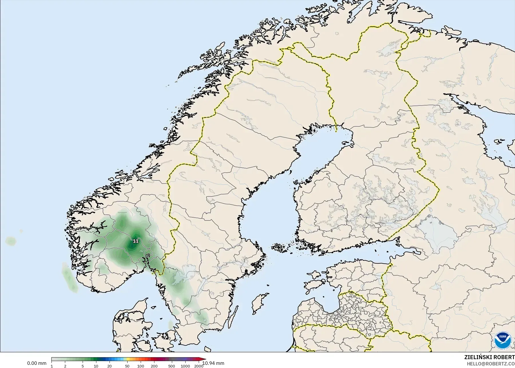 GFS modelo - Escandinavia, Acumulación de precipitación