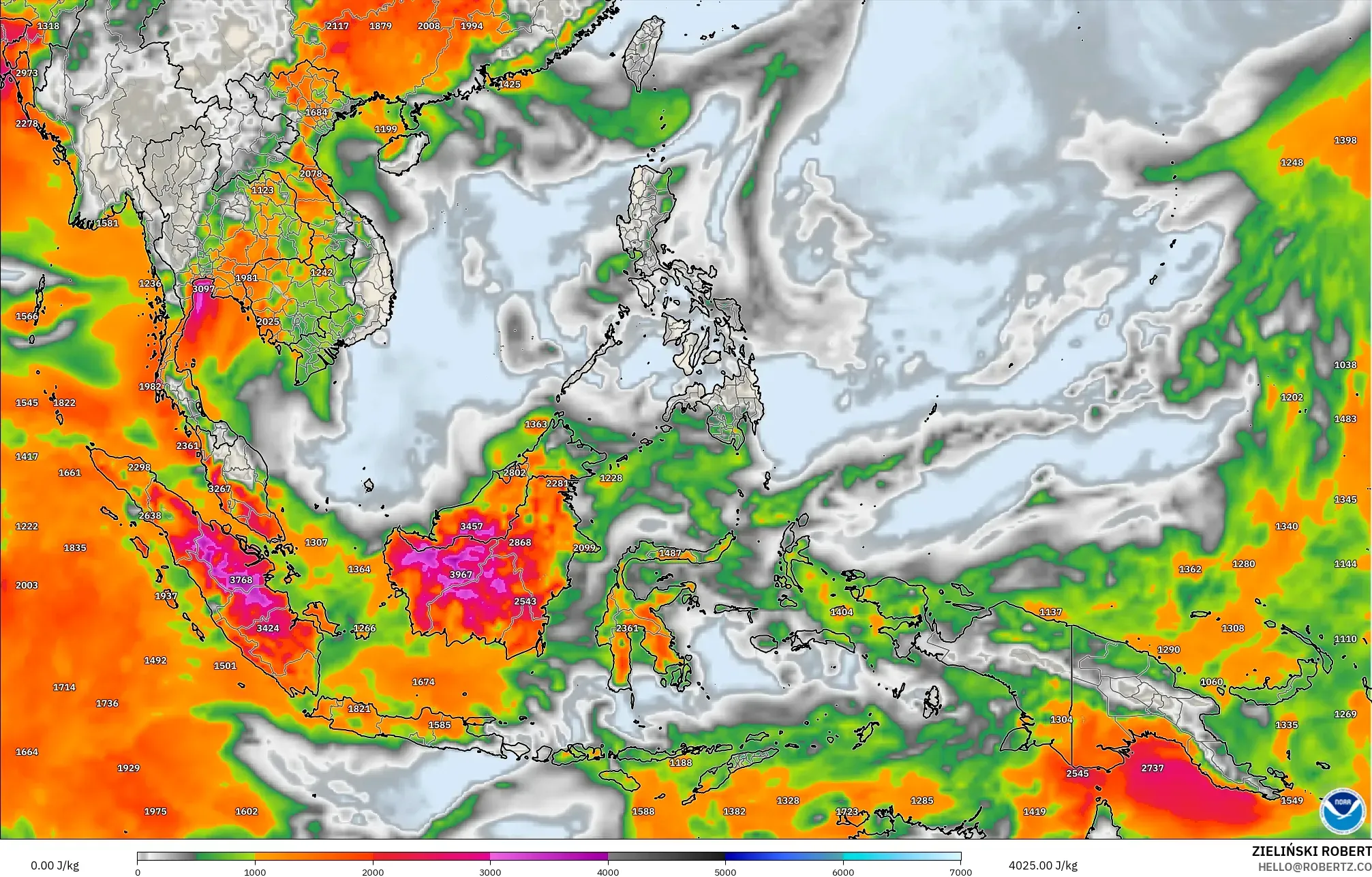 GFS modelo - Sudeste Asiático, CAPE